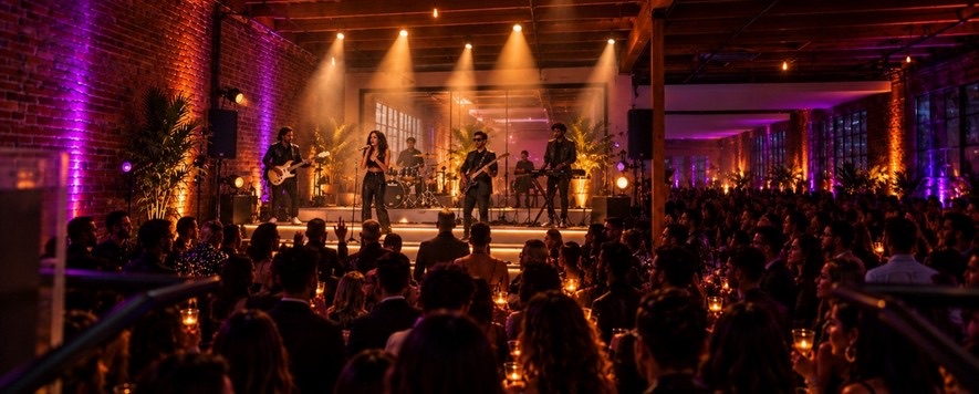 Concept rendering of a live band performing